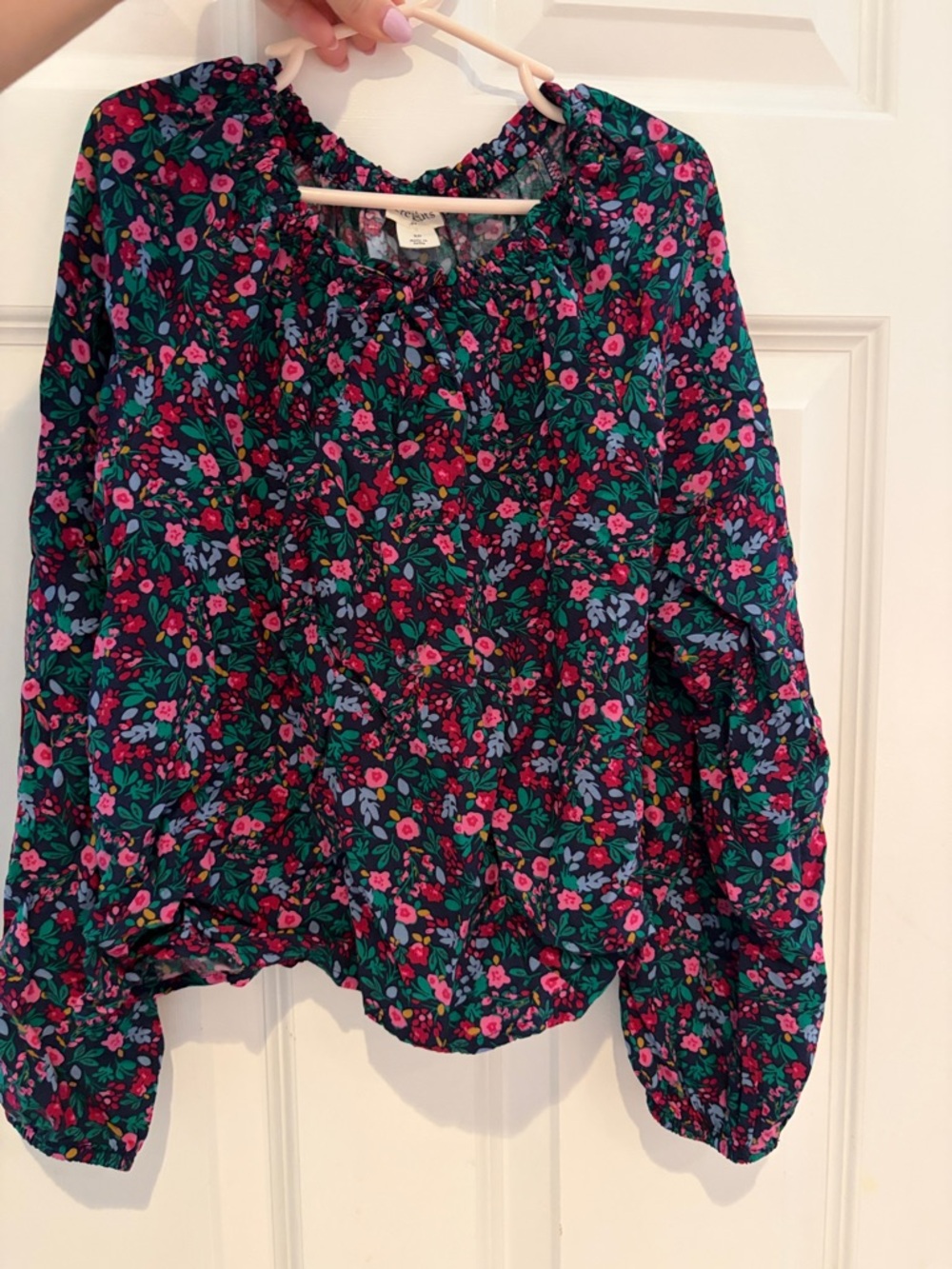Crewcuts Kids Floral Blouse in Navy with Pink & Green